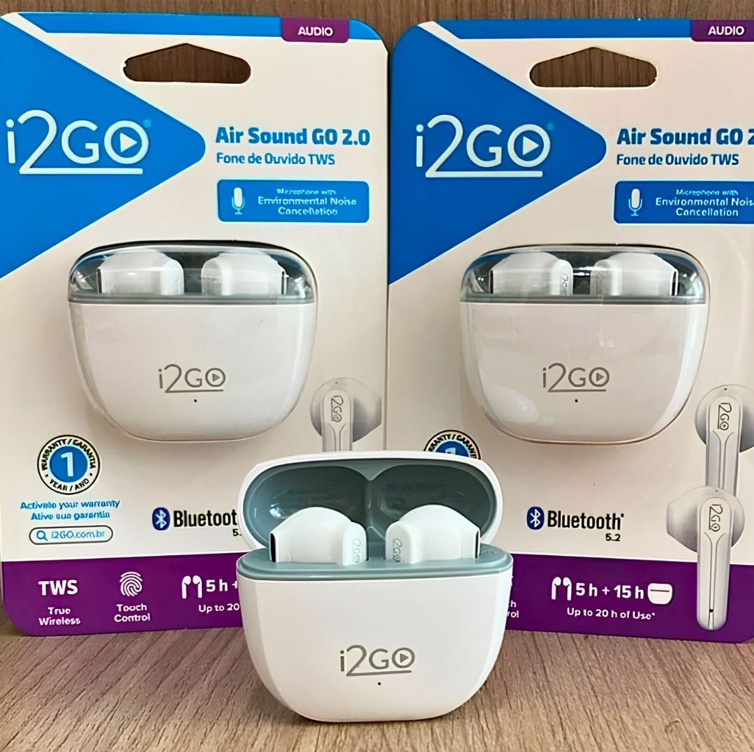 I2GO, Fone De Ouvido, TWS, Bluetooth, 20 Horas totais de Bateria, ENC, Air Sound Go 2.0, Branco, i2GO PRO